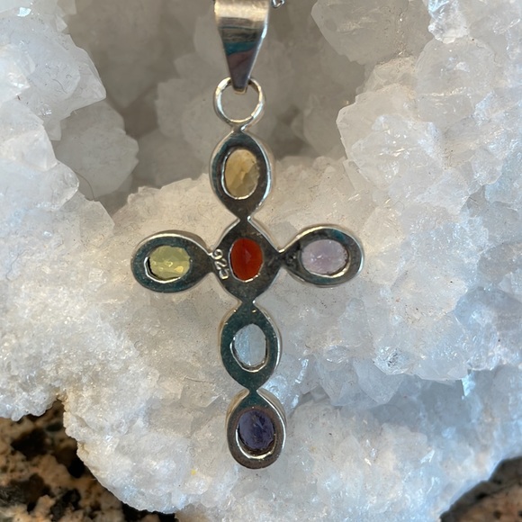 Sterling Silver Genuinely Gemstone Cross Pendant Retail 395.00 NWT - Picture 7 of 10